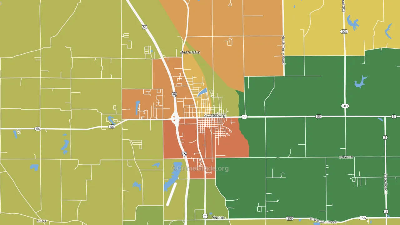 Scottsburg, IN Map of Burglary Rates