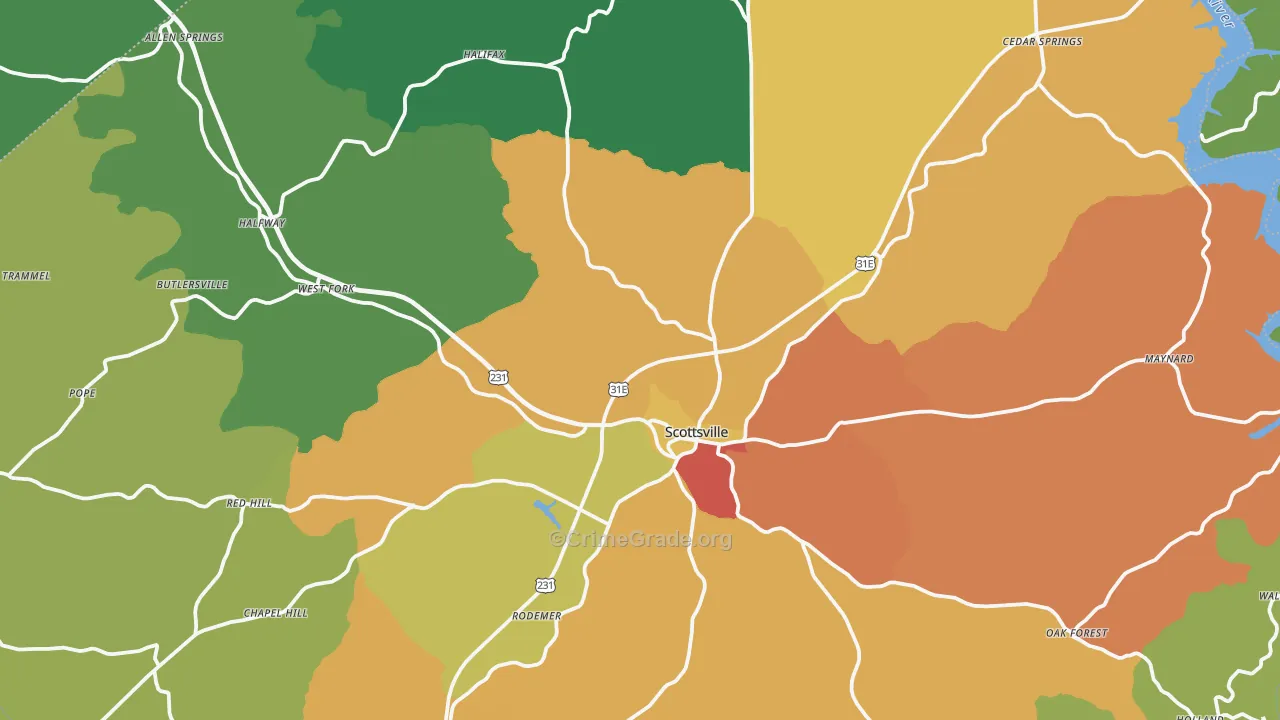 Scottsville, KY Map of Burglary Rates
