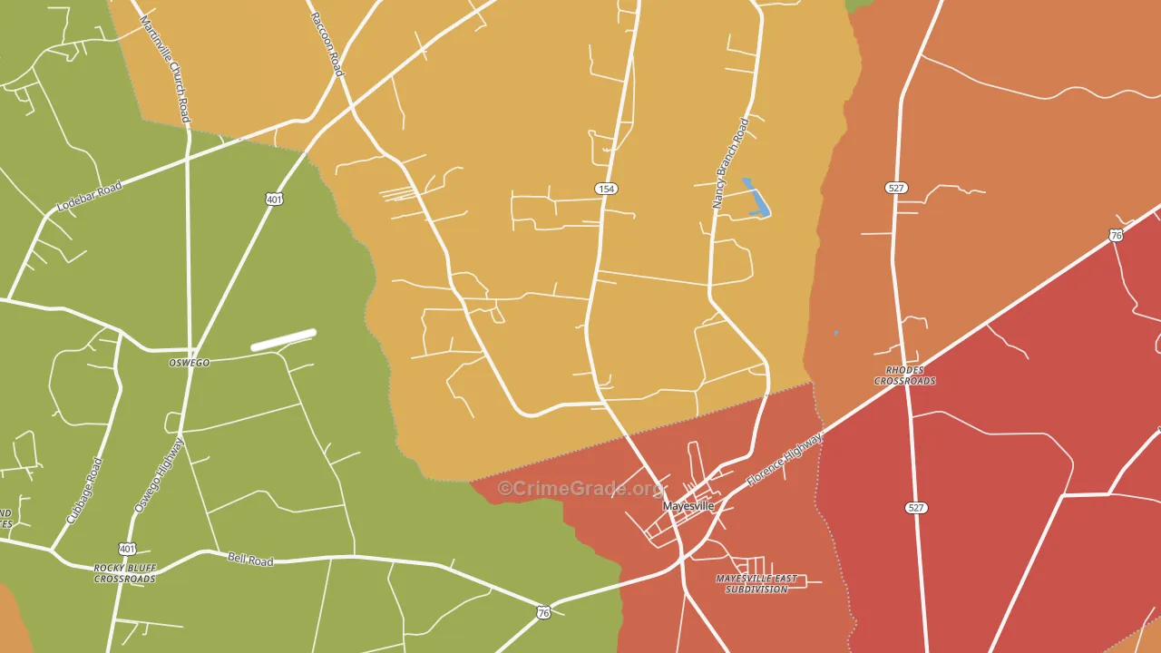 Scottsville, SC Map of Burglary Rates