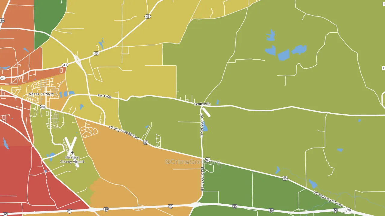 Scottsville, TX Map of Burglary Rates