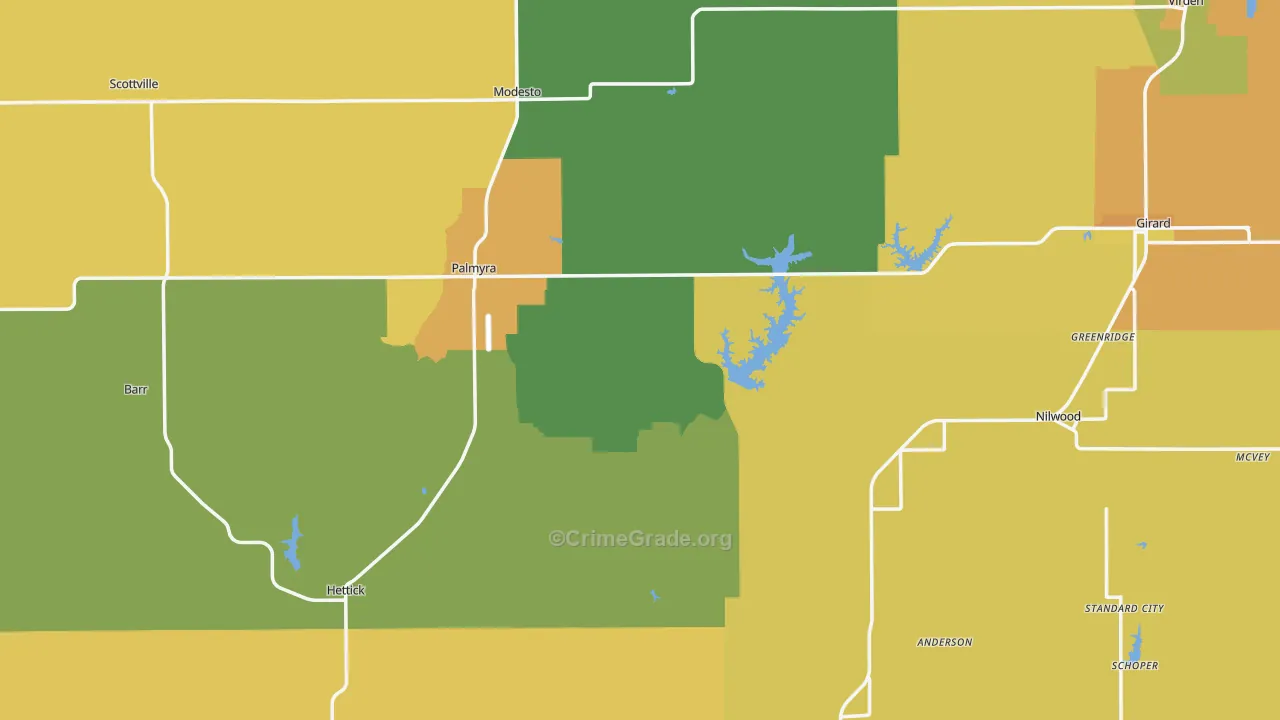 Scottville, IL Map of Burglary Rates