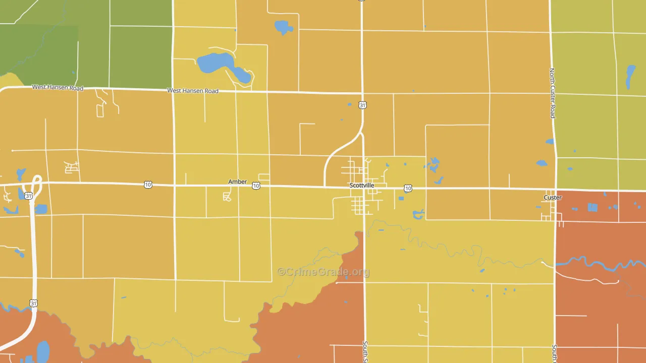 Scottville, MI Map of Burglary Rates