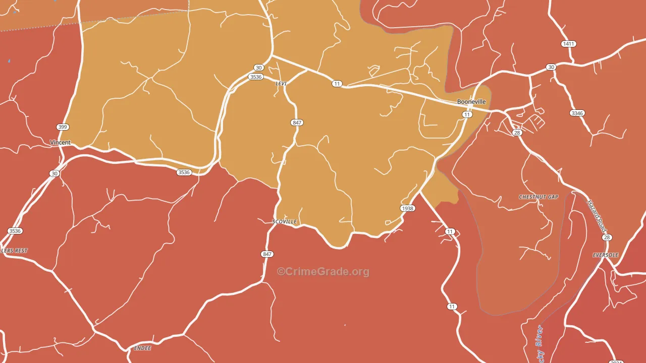 Scoville, KY Map of Burglary Rates