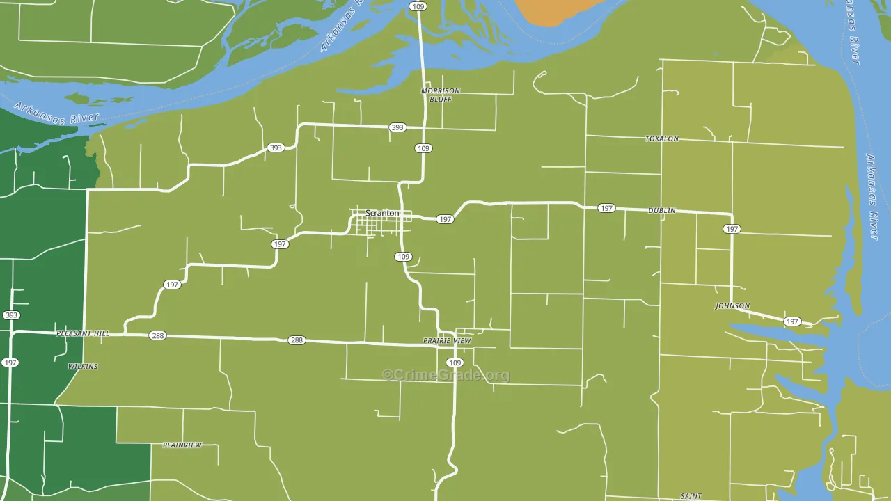 Scranton, AR Map of Burglary Rates