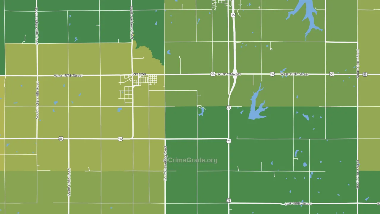 Scranton, KS Map of Burglary Rates