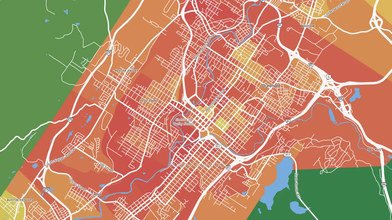 Scranton, PA Map of Burglary Rates