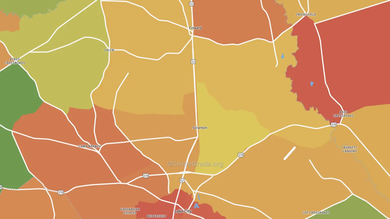 Scranton, SC Map of Burglary Rates