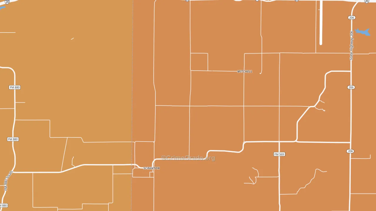 Scranton, TX Map of Burglary Rates