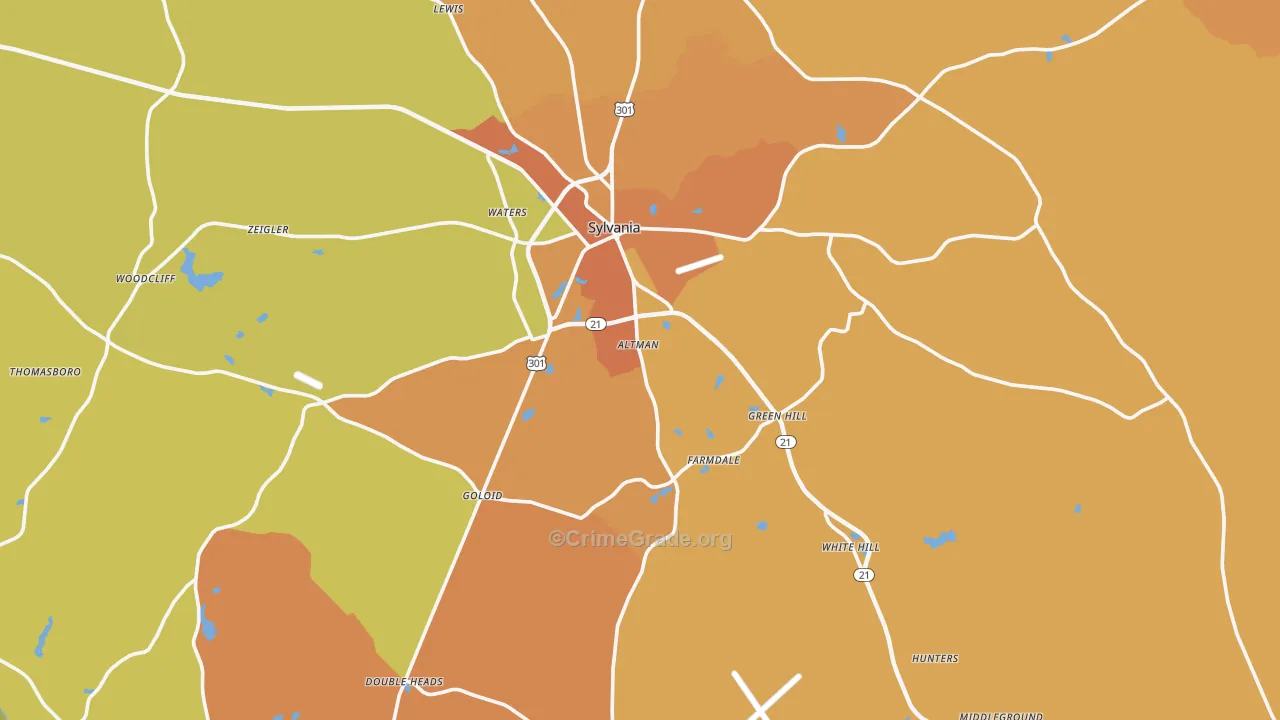 Screven County, GA Map of Burglary Rates