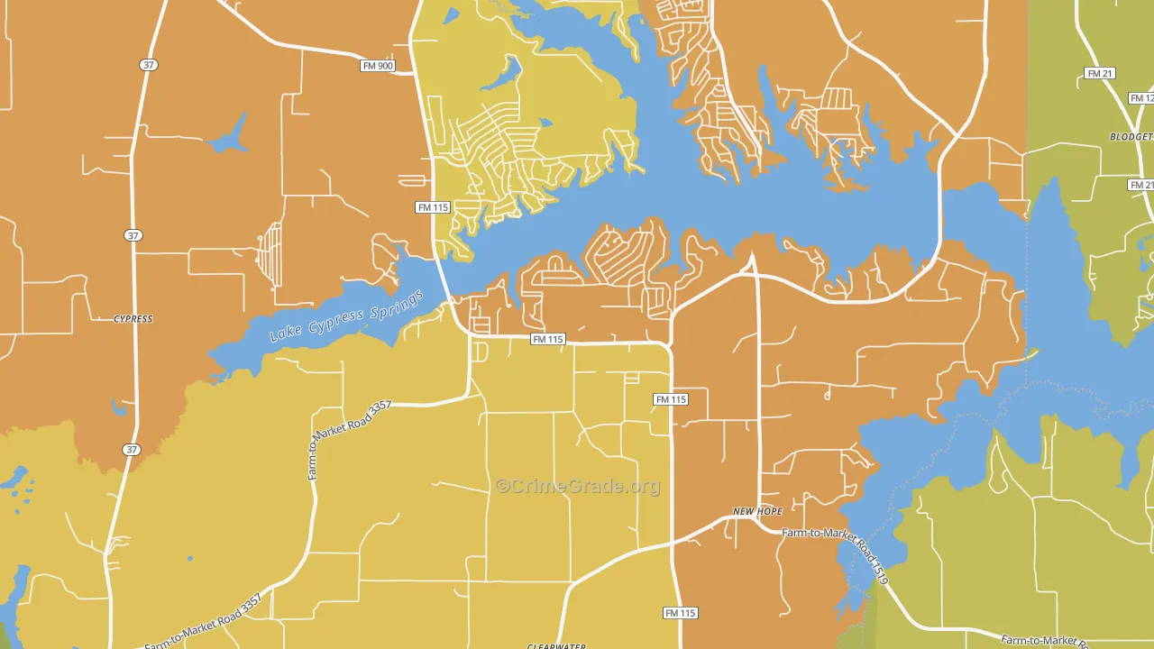 Scroggins, TX Map of Burglary Rates
