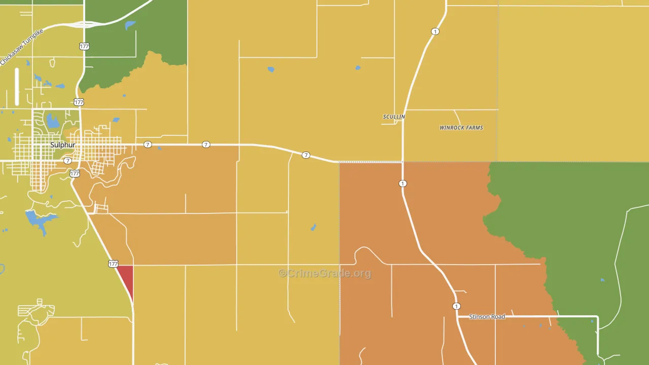 Scullin, OK Map of Burglary Rates