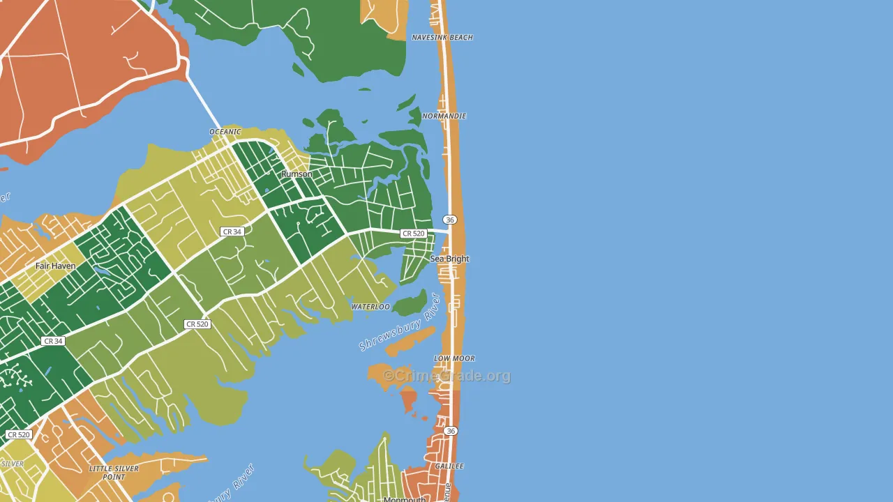 Sea Bright, NJ Map of Burglary Rates