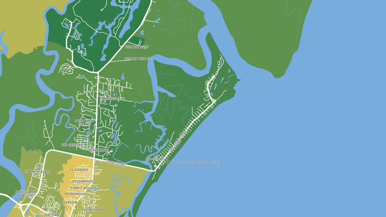 Sea Island, GA Map of Burglary Rates