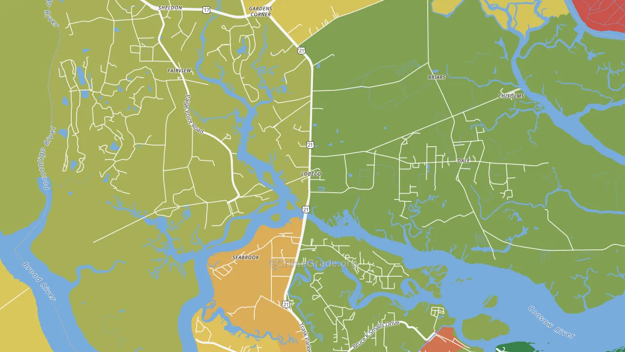 Seabrook, SC Map of Burglary Rates