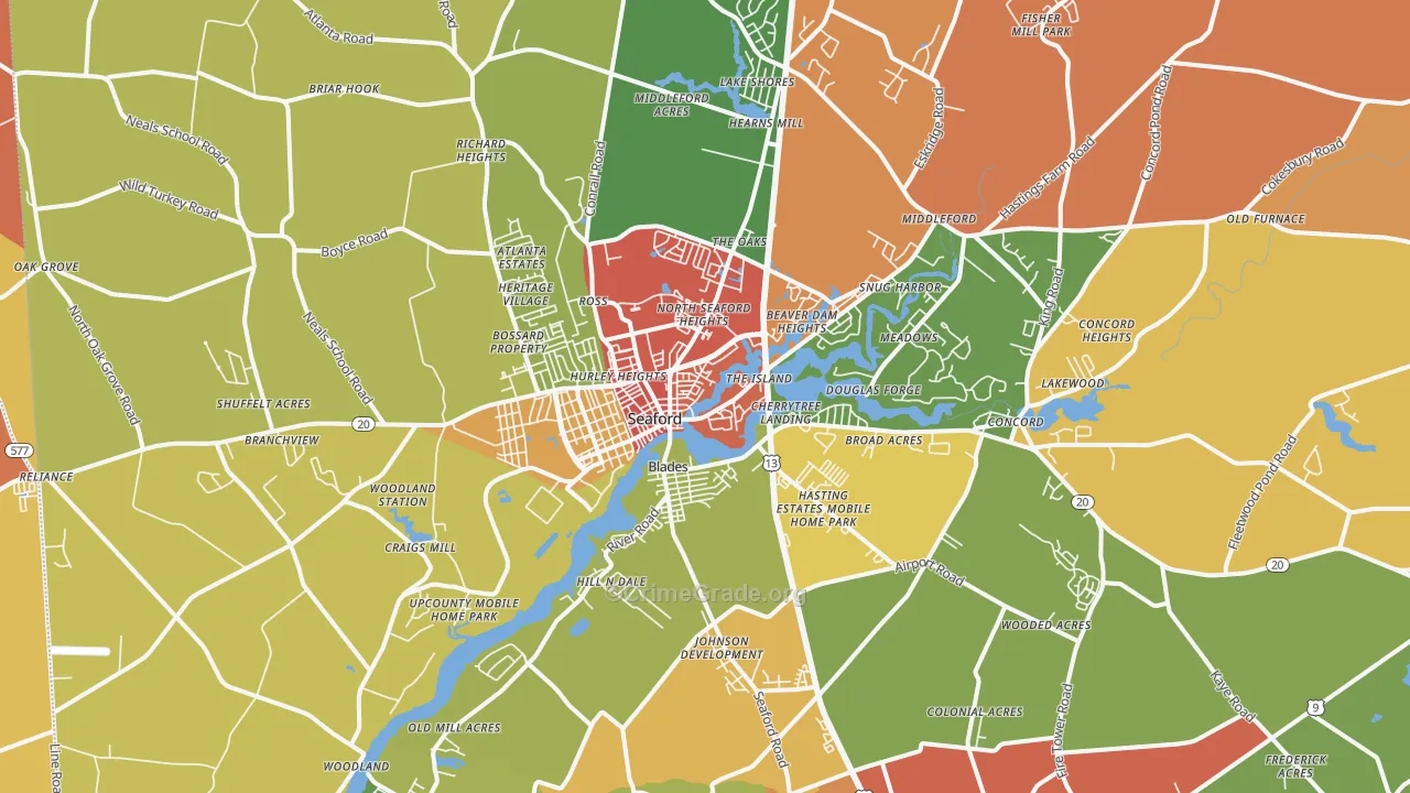 Seaford, DE Map of Burglary Rates
