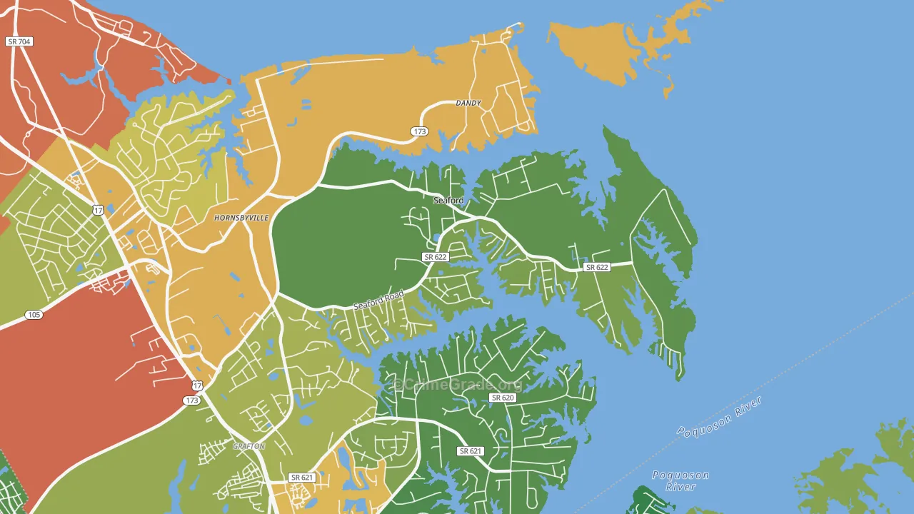 Seaford, VA Map of Burglary Rates