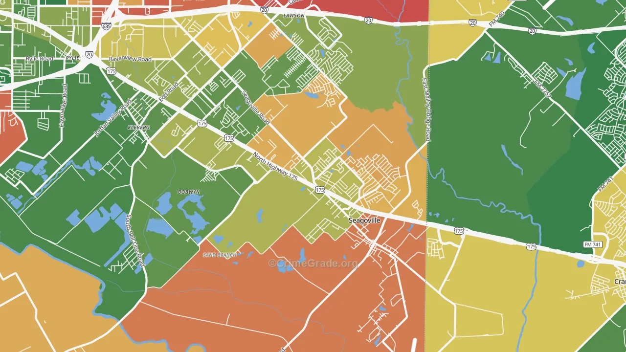 Seagoville, TX Map of Burglary Rates