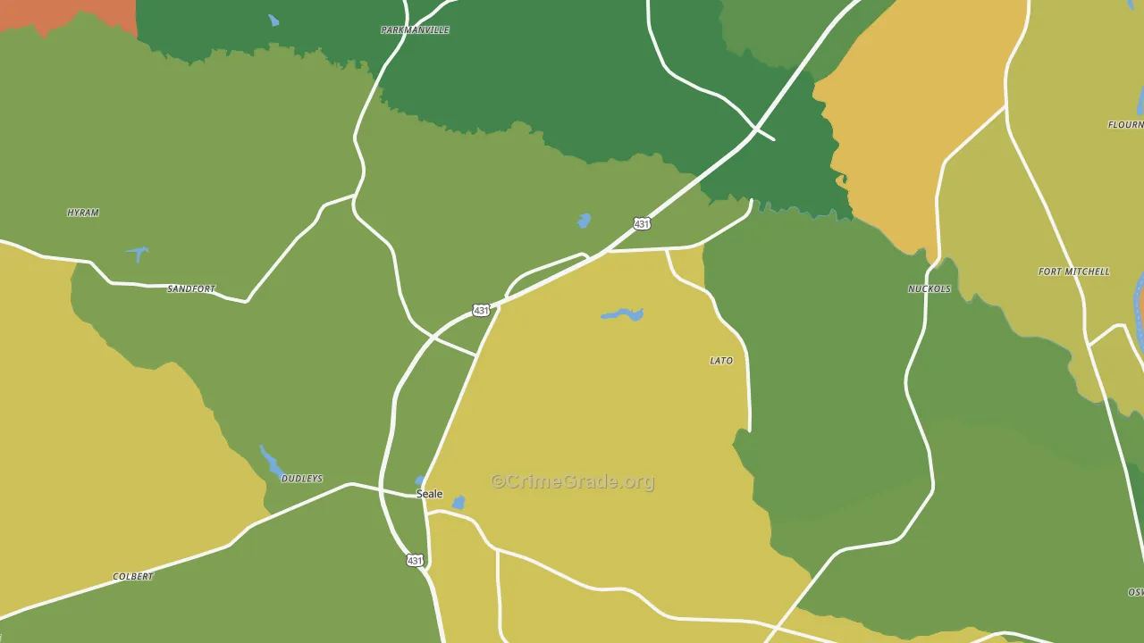 Seale, AL Map of Burglary Rates
