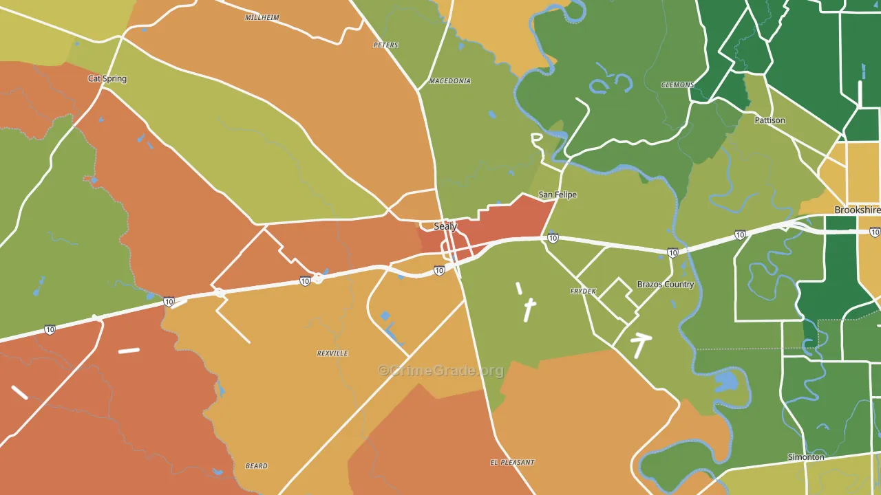 Sealy, TX Map of Burglary Rates