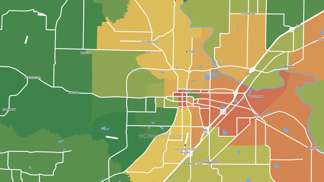 Searcy, AR Map of Burglary Rates