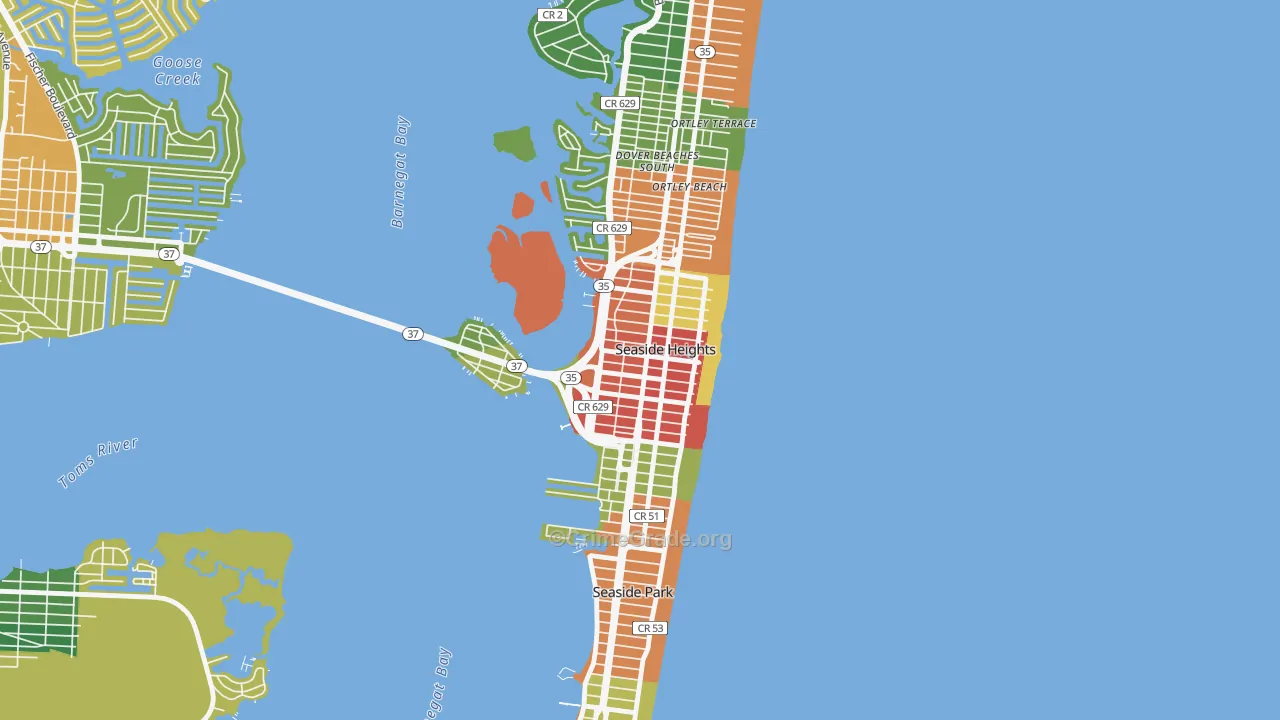 Seaside Heights, NJ Map of Burglary Rates