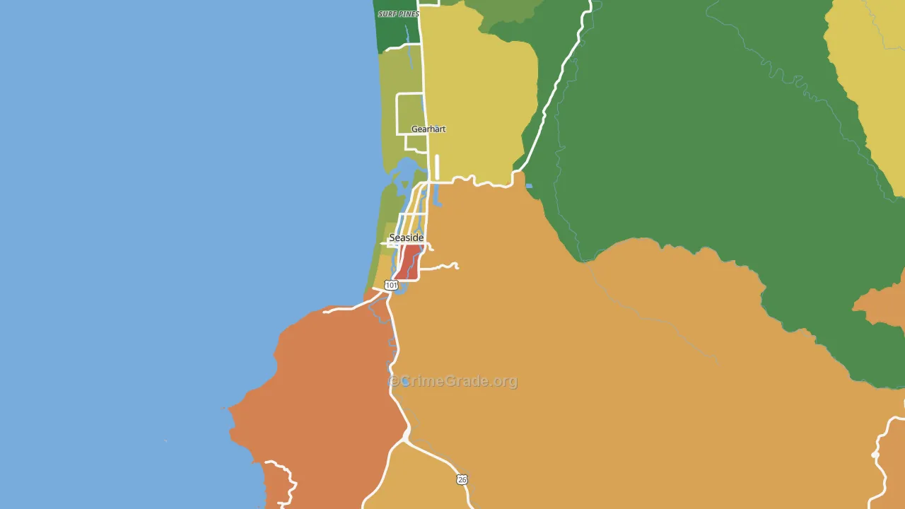 Seaside, OR Map of Burglary Rates