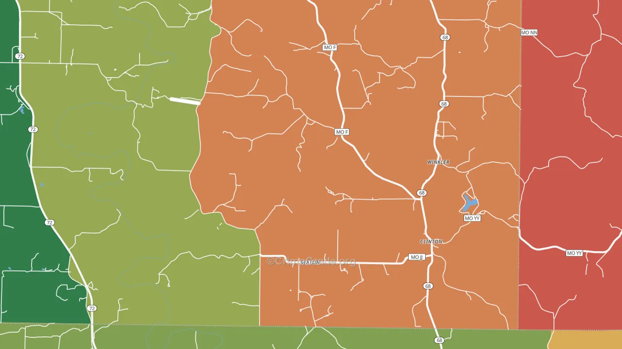 Seaton, MO Map of Burglary Rates
