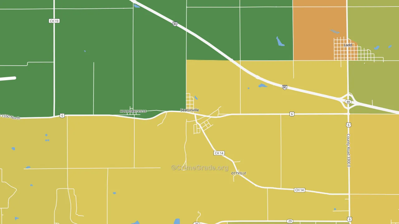 Seatonville, IL Map of Burglary Rates