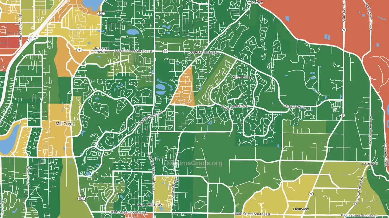 Seattle Hill-Silver Firs, Silver Firs, WA Map of Burglary Rates
