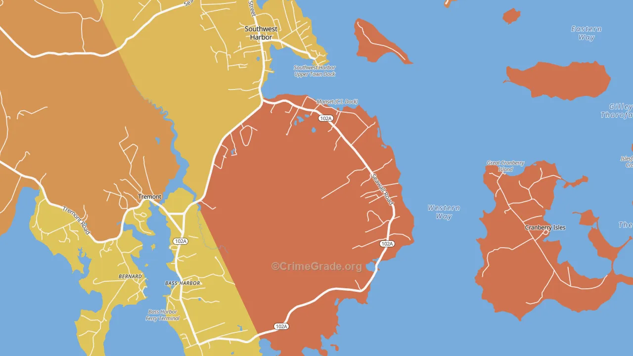 Seawall, ME Map of Burglary Rates