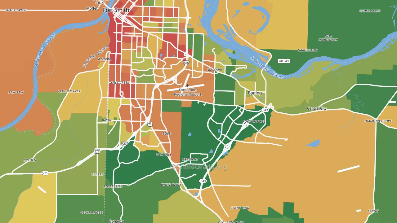 Sebastian County, AR Map of Burglary Rates