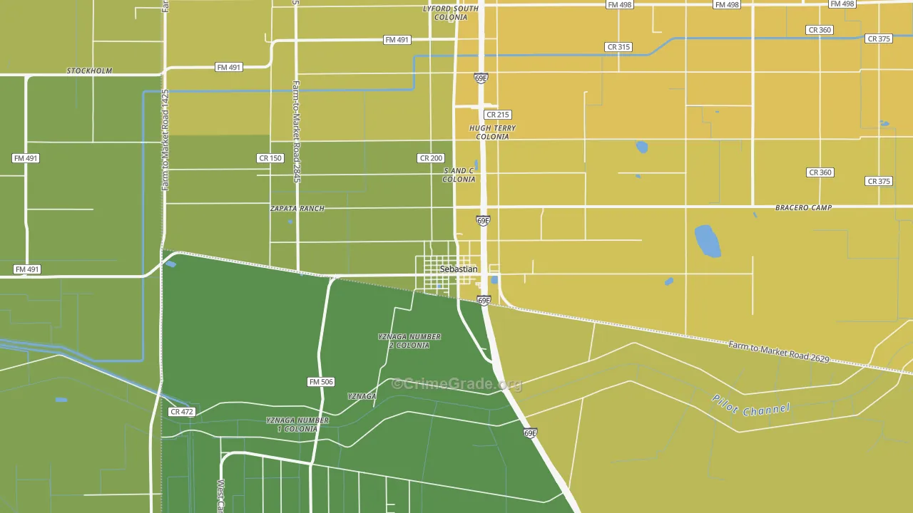 Sebastian, TX Map of Burglary Rates