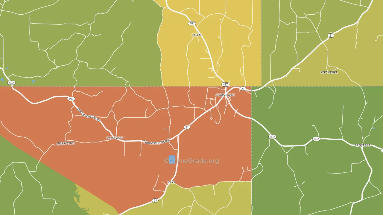 Sebastopol, MS Map of Burglary Rates