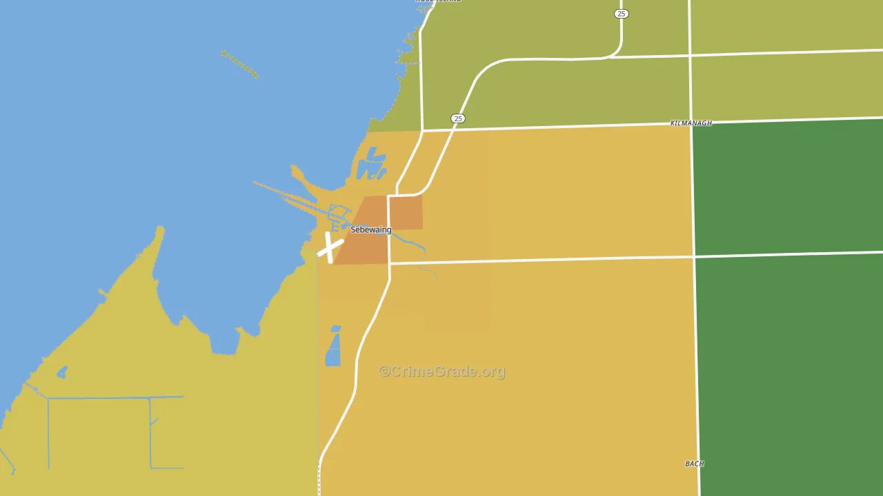 Sebewaing, MI Map of Burglary Rates