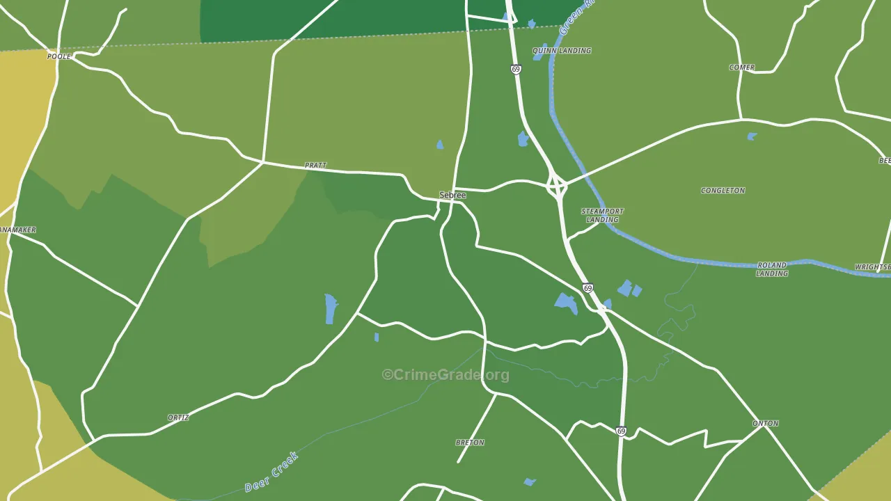 Sebree, KY Map of Burglary Rates