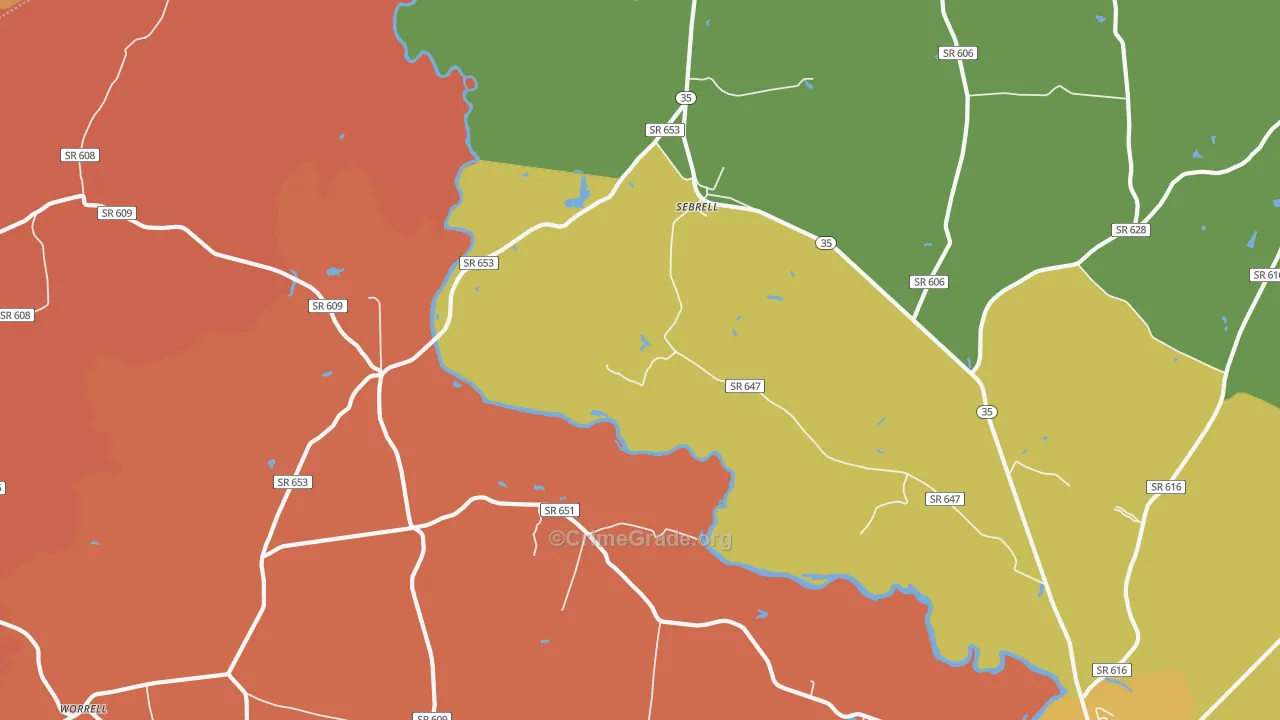 Sebrell, VA Map of Burglary Rates