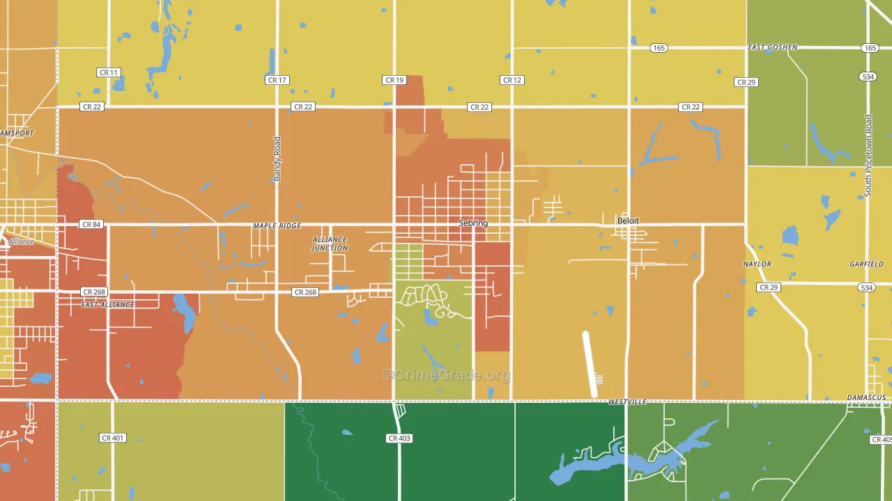 Sebring, OH Map of Burglary Rates