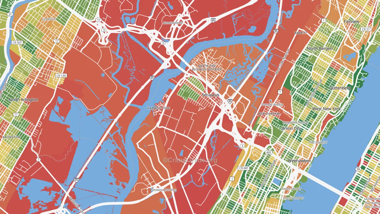 Secaucus, NJ Map of Burglary Rates