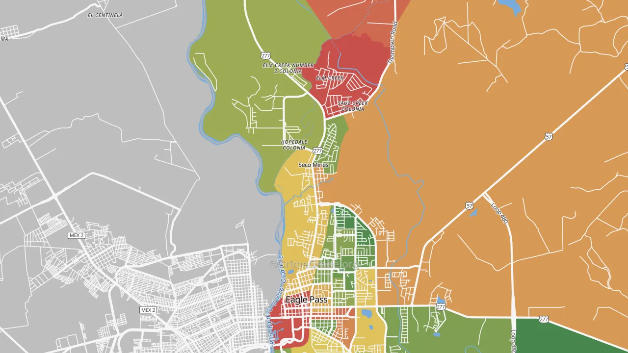 Seco Mines, TX Map of Burglary Rates