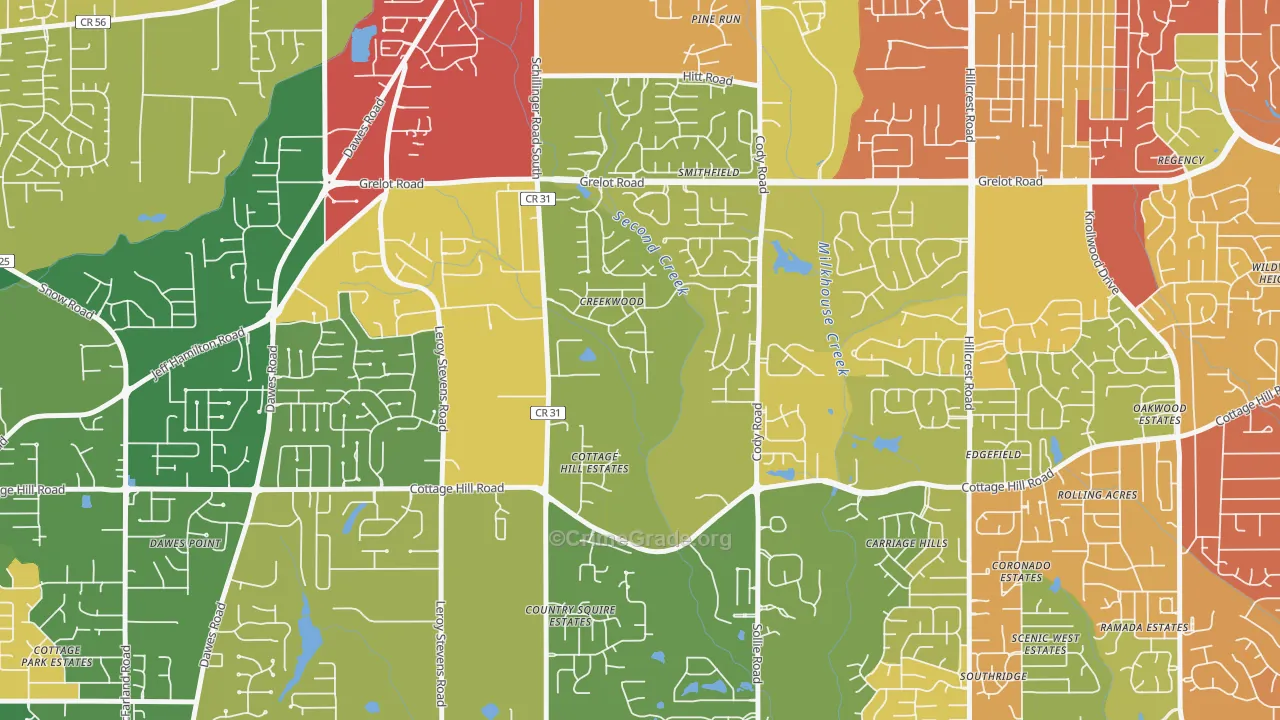 Second Creek, Mobile, AL Map of Burglary Rates