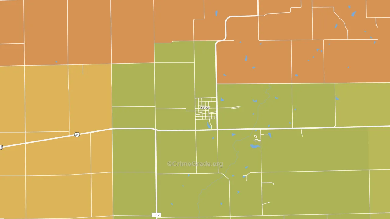 Secor, IL Map of Burglary Rates