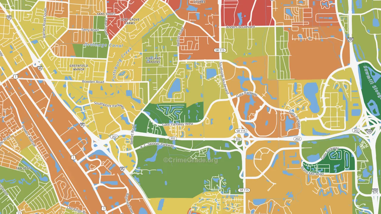 Secret Cove, Jacksonville, FL Map of Burglary Rates