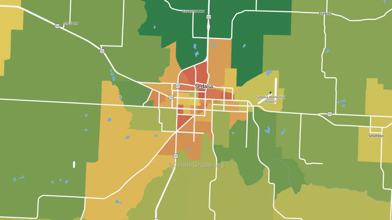 Sedalia, MO Map of Burglary Rates