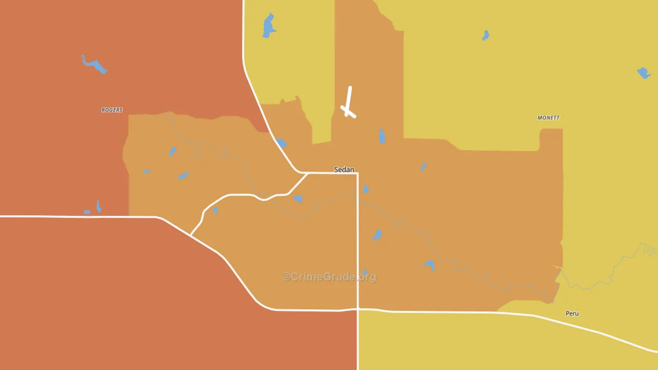 Sedan, KS Map of Burglary Rates