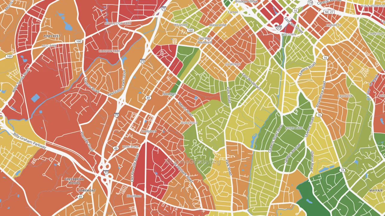Sedgefield, Charlotte, NC Map of Burglary Rates