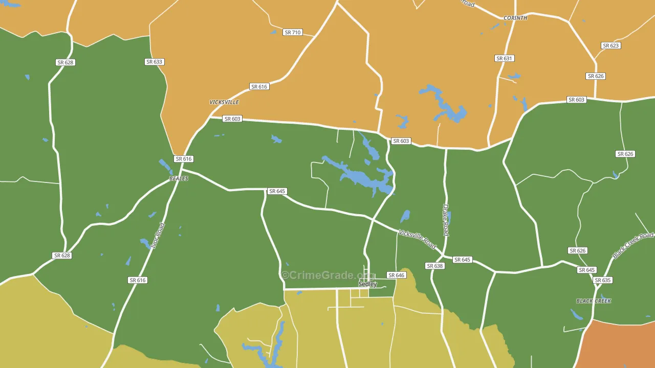 Sedley, VA Map of Burglary Rates