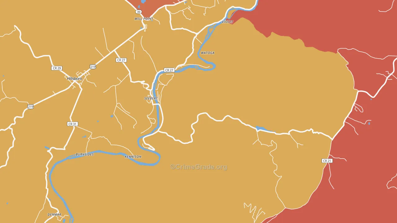 Seebert, WV Map of Burglary Rates