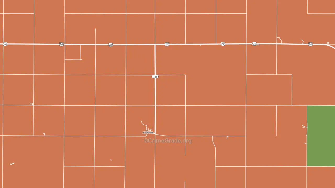 Seguin, KS Map of Burglary Rates