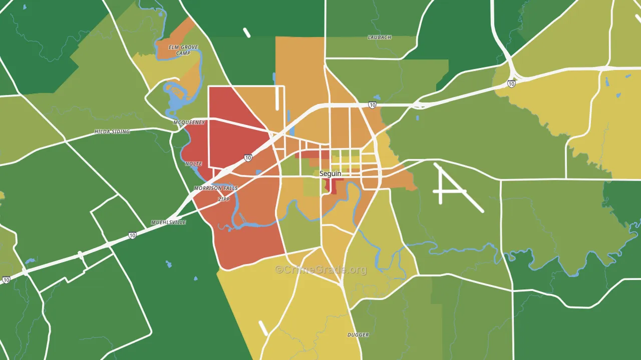Seguin, TX Map of Burglary Rates