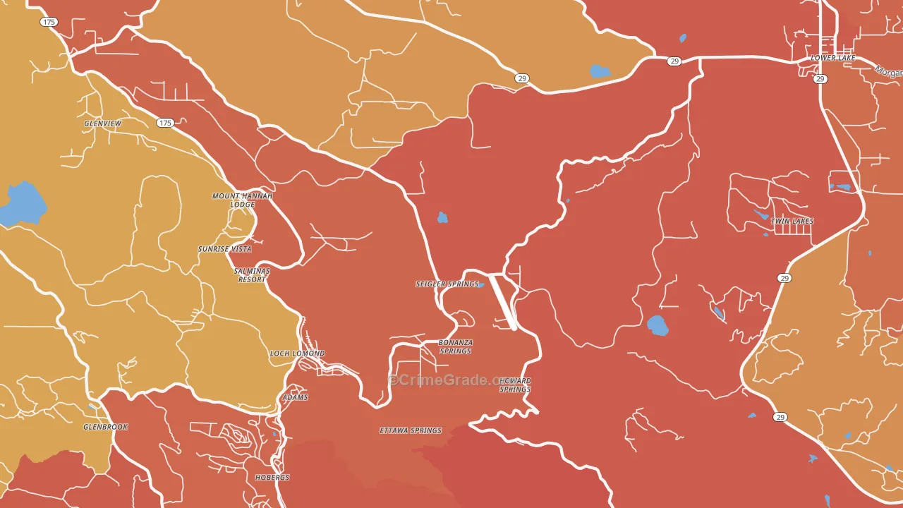Seigler Springs, CA Map of Burglary Rates